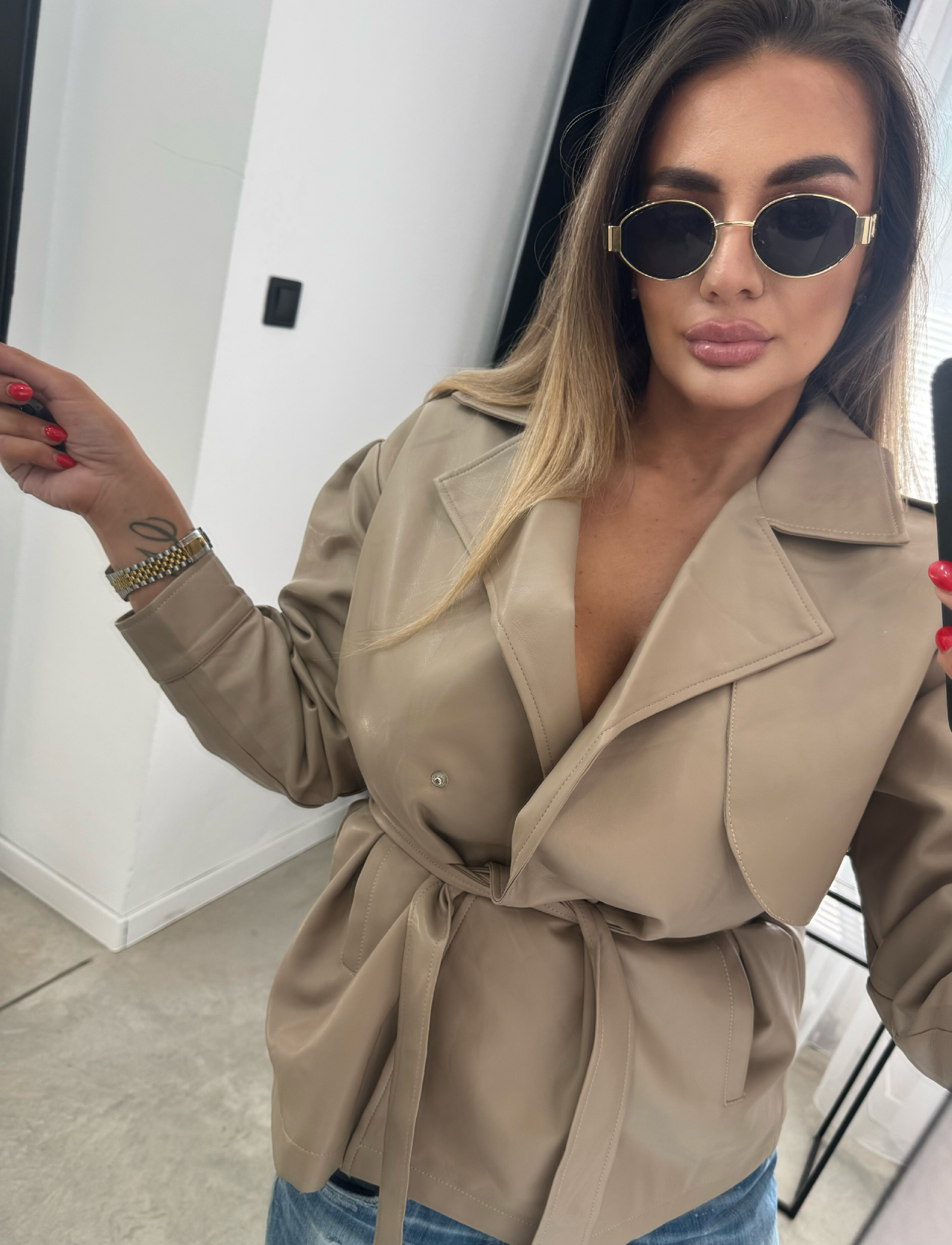 BEIGE KOŽENKOVÝ TRENCH COAT