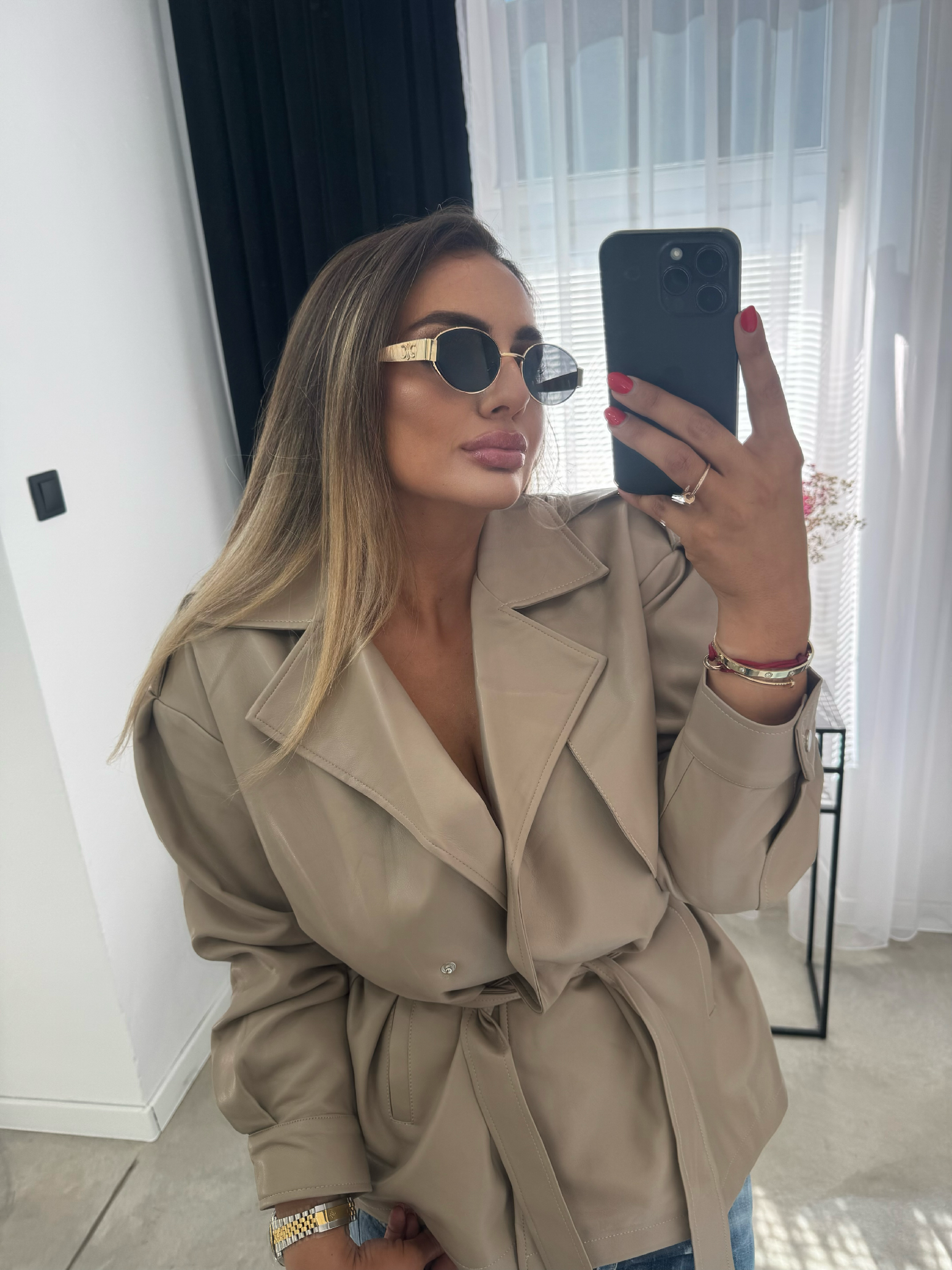 BEIGE KOŽENKOVÝ TRENCH COAT