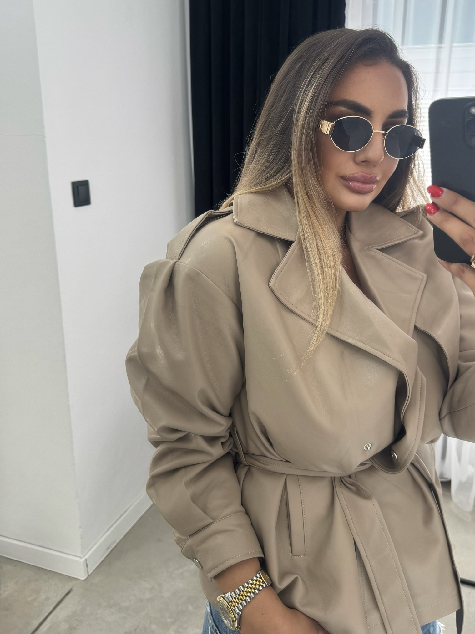 BEIGE KOŽENKOVÝ TRENCH COAT